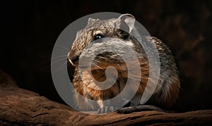 close up photo of dassie rat on dark blurry background. Generative AI