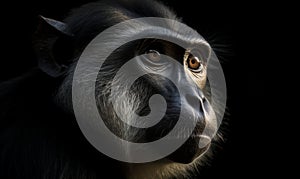 close up photo of diana monkey on black background. Generative AI