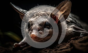 close up photo of disk-winged bat on black background. Generative AI
