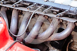 Close-up photo of An exhaust manifold