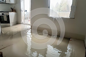 Close-up Photo Of Flooded Floor In Kitchen From Water Leak