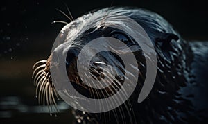 close up photo of fur seal on blurry background of its natural habitat. Generative AI