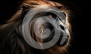 close up photo of gelada on black background. Generative AI