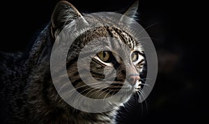 close up photo of Geoffroyâ€™s cat on black background. Generative AI