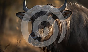 close up photo of gnu Connochaetes in its natural habitat. Generative AI