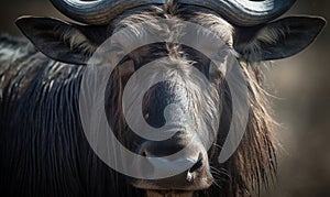 close up photo of gnu Connochaetes in its natural habitat. Generative AI