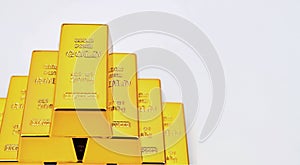 Close up photo a gold bar white background