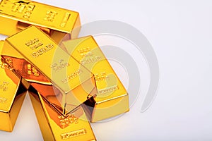 Close up photo a gold bars on white background