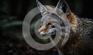 close up photo of gray fox on blurry natural forest background. Generative AI