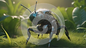 A close-up photo of a green cricket with long antennae perched on a leaf