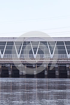 Close up photo of industrial water electricity factory building