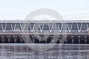 Close up photo of industrial water electricity factory building