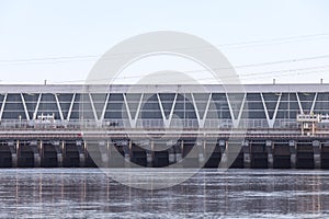 Close up photo of industrial water electricity factory building