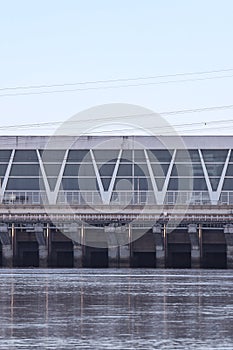 Close up photo of industrial water electricity factory building