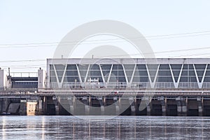 Close up photo of industrial water electricity factory building