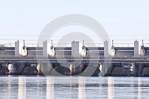 Close up photo of industrial water electricity factory building