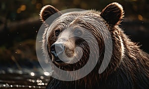 close up photo of Kodiak bear in its natural habitat. Generative AI