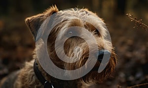 close up photo of Lakeland terrier on blurry outdoors background. Generative AI