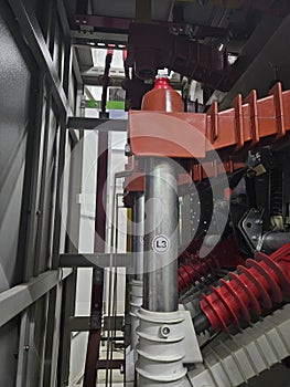 The inside of a medium voltage electrical panel