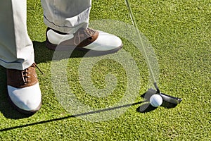 Close up photo of Man Putting Golf Ball