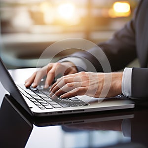 Close-up photo of man typing on laptop keyboard