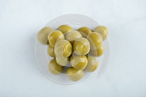Close up photo of marinated Greek olives