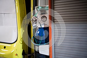 Close up photo of medical equipment in ambulance car