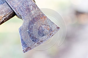 Close-up photo of a old axe