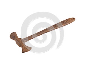 Close up photo of an old hammer on a white background