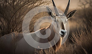 close up photo of Oryx beisa in its natural habitat. Generative AI