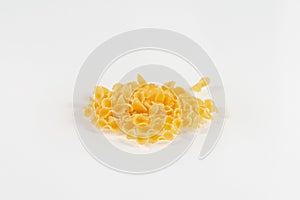 Close-up photo of pasta Farfalline on white background
