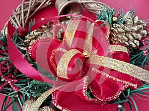 Close up photo of ribon ornament Christmas