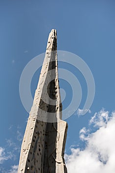 Close up photo of a rock climbing wall