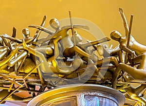 close-up photo of show piece which has metallic figures