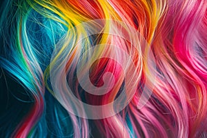 This close-up photo showcases the vibrant colors of multi-colored hair, The myriad of colors found in a palette of hair dyes, AI