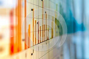 This close-up photo showcases a wall with numerous bars, creating a visually striking pattern, A Gantt chart tracking an