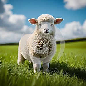 Sheep standing in a lush green field photo