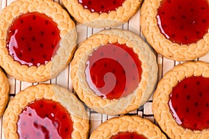 Close up photo of Strawberry jam cookies, dessert.