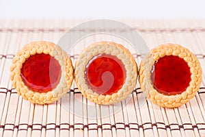 Close up photo of Strawberry jam cookies, dessert.