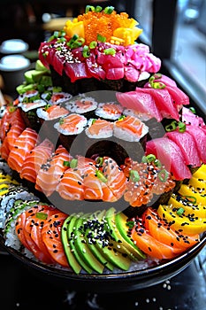 Close-up photo of sushi food. Ai-generated. photo