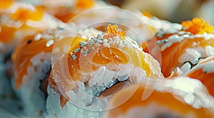 Close-up photo of sushi food. Ai-generated. photo