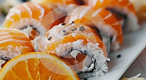 Close-up photo of sushi food. Ai-generated. photo