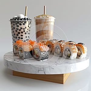 Close-up photo of sushi food. Ai-generated. photo