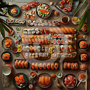 Close-up photo of sushi food. Ai-generated. photo