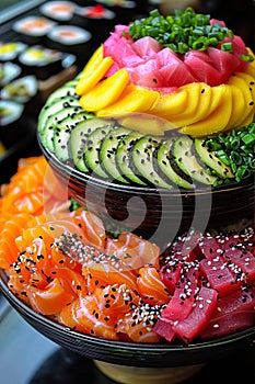 Close-up photo of sushi food. Ai-generated. photo