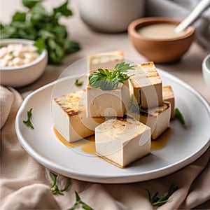 Close-up photo of Tofu food. Ai-generated. photo