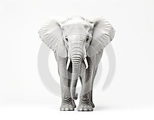 Close-up photo of a wild elephant, beautiful ivory, large ears, on a white background. For art texture, presentation design or web