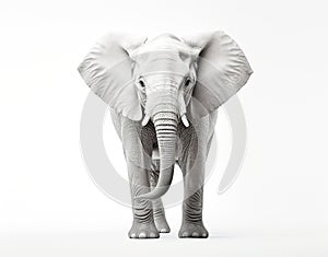 Close-up photo of a wild elephant, beautiful ivory, large ears, on a white background. For art texture, presentation design or web