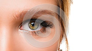 Close up photo of a woman`s eye. Eyesight concept.