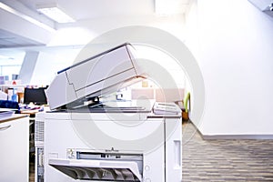 Close up the photocopier or photocopy machine office equipment workplace for scanner or scanning document and